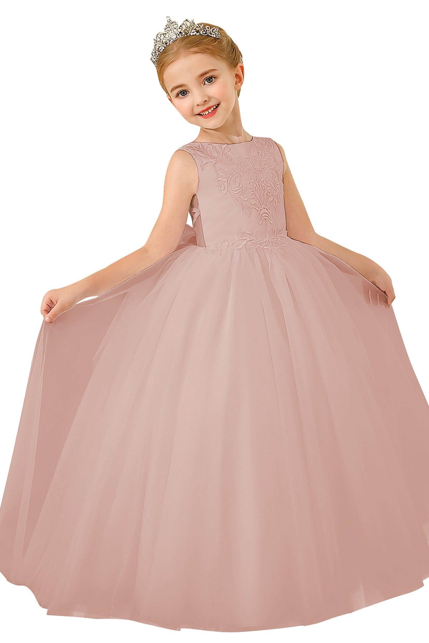 A-Line Floor Length Tulle Lace Flower Girl Dress CF0289 - COCOMELODY