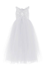A-Line Floor Length Tulle Lace Flower Girl Dress CF0291 - COCOMELODY