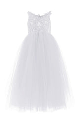 A-Line Floor Length Tulle Lace Flower Girl Dress CF0291 - COCOMELODY