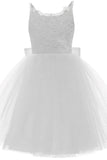A-Line Knee Length Tulle Lace Flower Girl Dress CF0292 - COCOMELODY