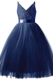 A-Line Tea Length Tulle Lace Flower Girl Dress CF0293 - COCOMELODY