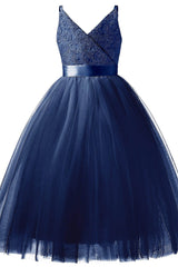 A-Line Tea Length Tulle Lace Flower Girl Dress CF0293 - COCOMELODY