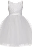 A-Line Knee Length Tulle Lace Flower Girl Dress CF0294 - COCOMELODY