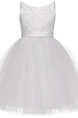 A-Line Knee Length Tulle Lace Flower Girl Dress CF0294 - COCOMELODY