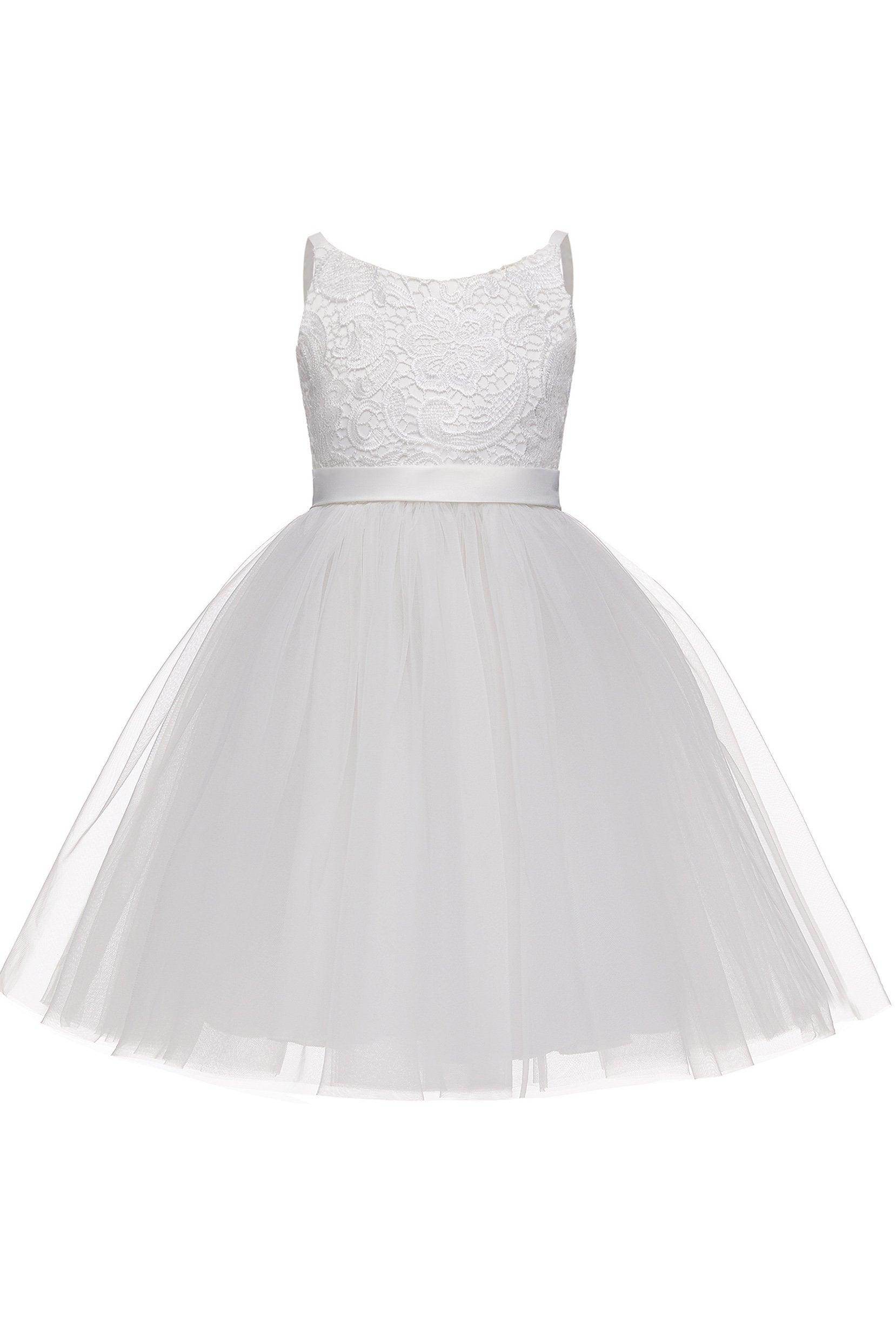A-Line Knee Length Tulle Lace Flower Girl Dress CF0294 - COCOMELODY