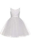A-Line Knee Length Tulle Lace Flower Girl Dress CF0294 - COCOMELODY
