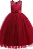 A-Line Floor Length Tulle Lace Flower Girl Dress CF0298 - COCOMELODY