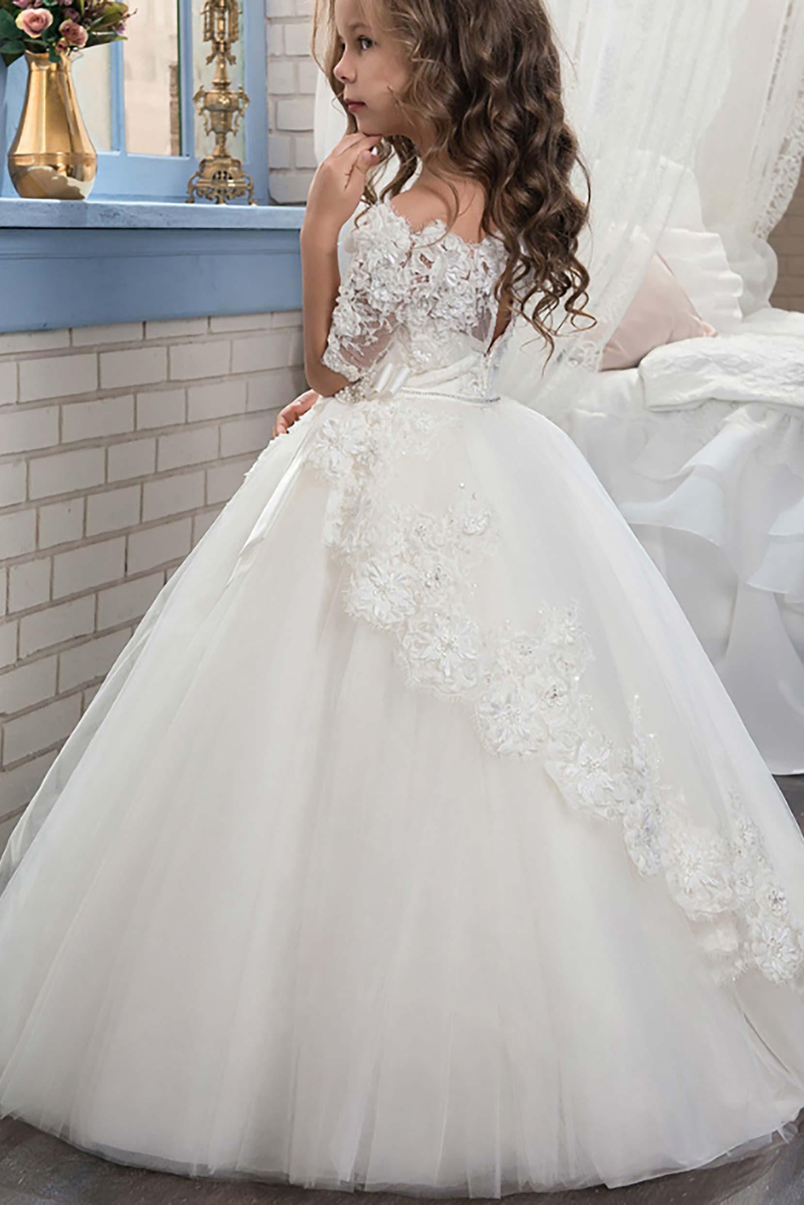 Ball Gown Floor Length Tulle Lace Flower Girl Dress CF0300 - COCOMELODY