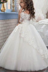 Ball Gown Floor Length Tulle Lace Flower Girl Dress CF0300 - COCOMELODY