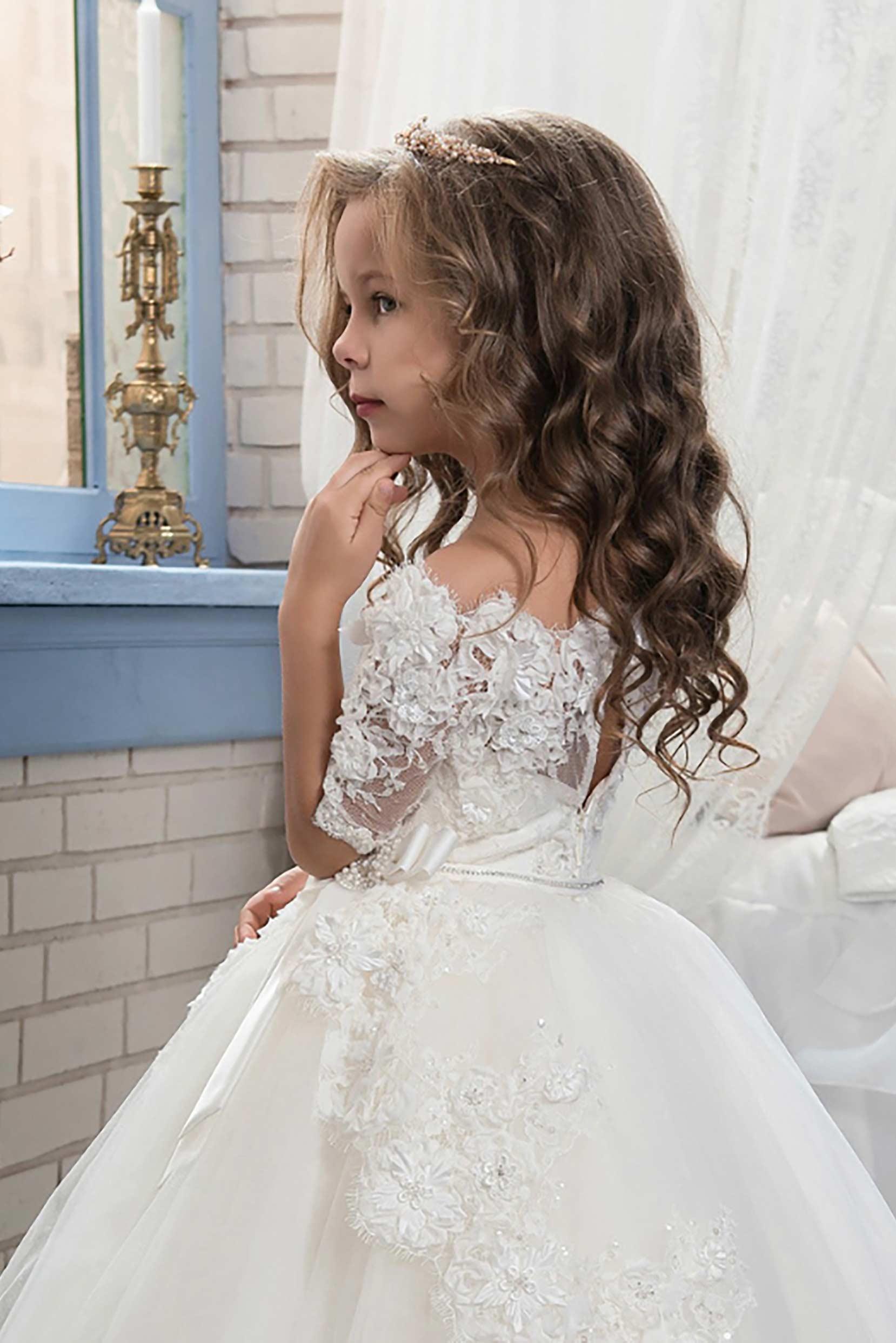 Ball Gown Floor Length Tulle Lace Flower Girl Dress CF0300 - COCOMELODY