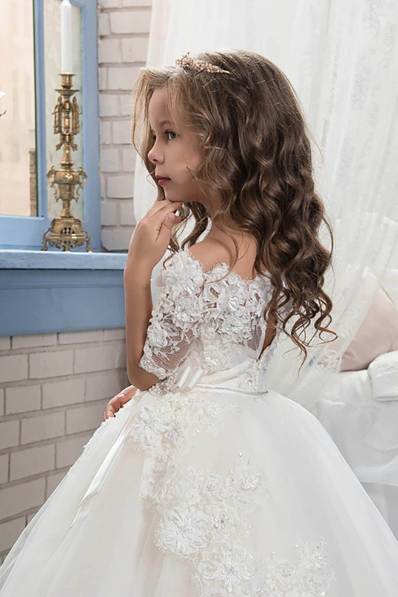 Ball Gown Floor Length Tulle Lace Flower Girl Dress CF0300 - COCOMELODY