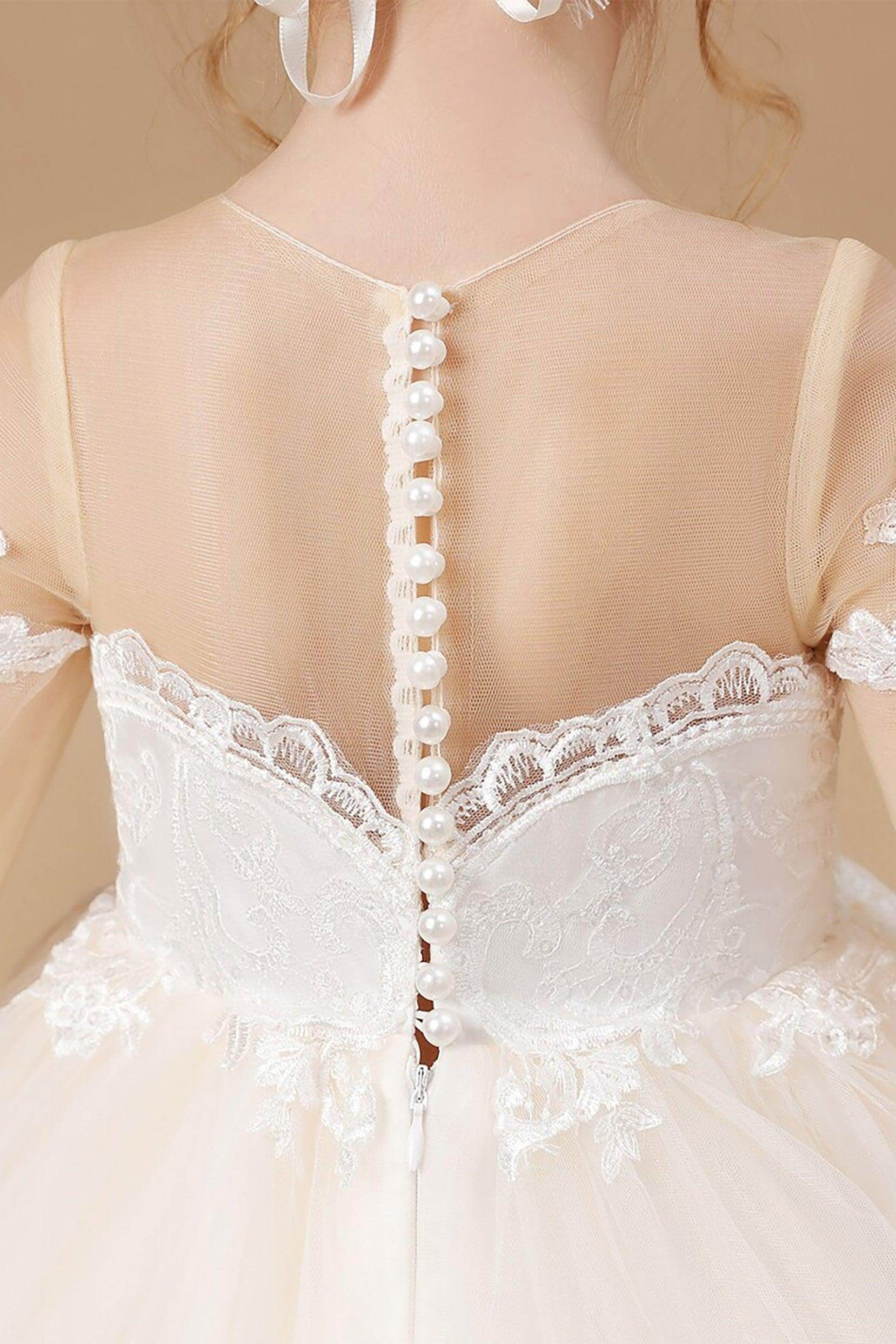 A-Line Floor Length Tulle Lace Flower Girl Dress CF0303 - COCOMELODY