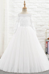 A-Line Floor Length Tulle Lace Flower Girl Dress CF0303 - COCOMELODY