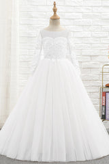 A-Line Floor Length Tulle Lace Flower Girl Dress CF0303 - COCOMELODY