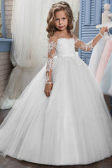 A-Line Floor Length Tulle Lace Flower Girl Dress CF0303 - COCOMELODY