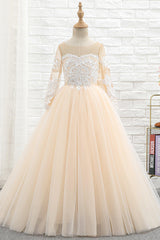 A-Line Floor Length Tulle Lace Flower Girl Dress CF0303 - COCOMELODY