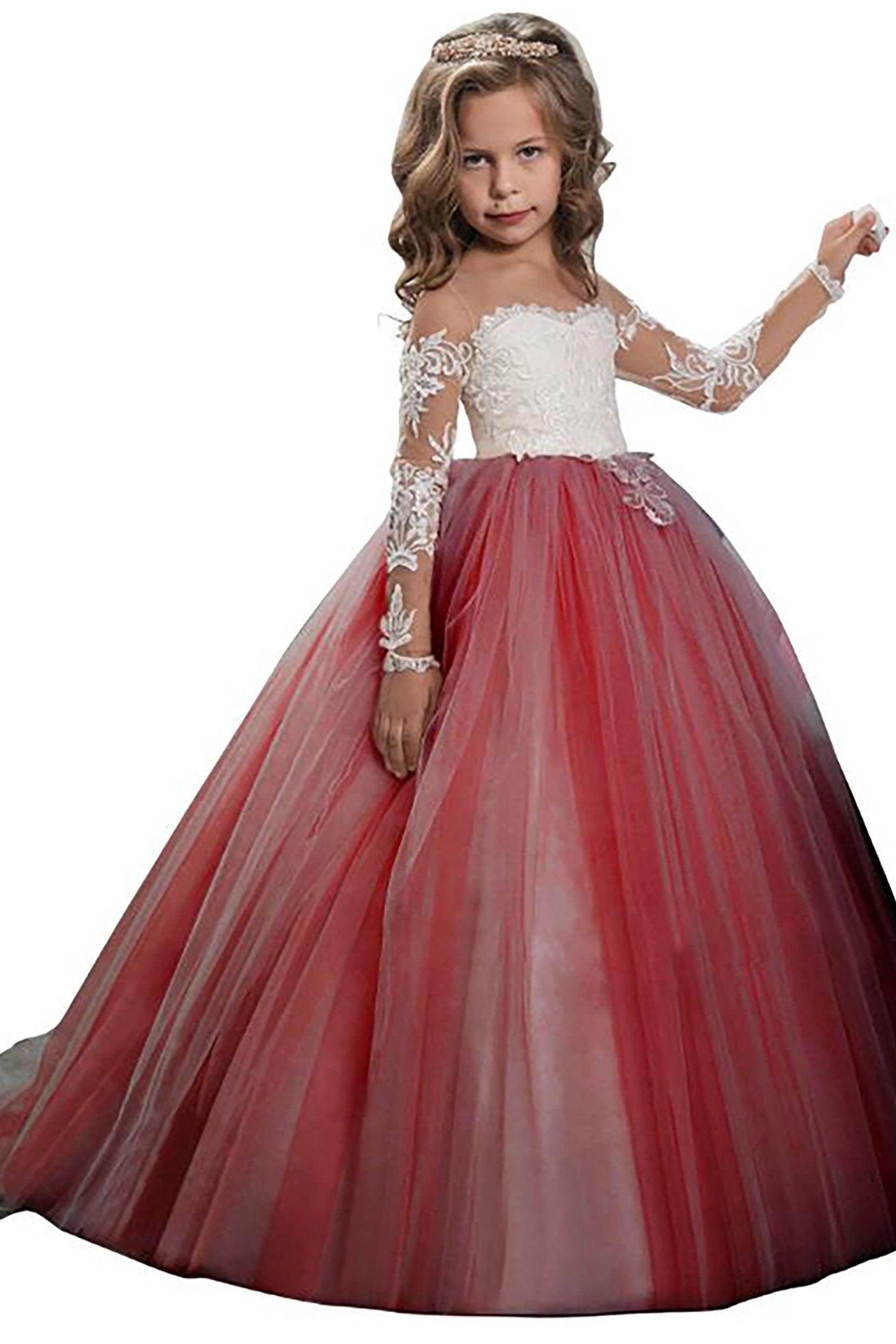 A-Line Floor Length Tulle Lace Flower Girl Dress CF0303 - COCOMELODY