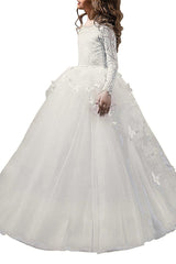 Ball Gown Floor Length Tulle Lace Flower Girl Dress CF0304 - COCOMELODY