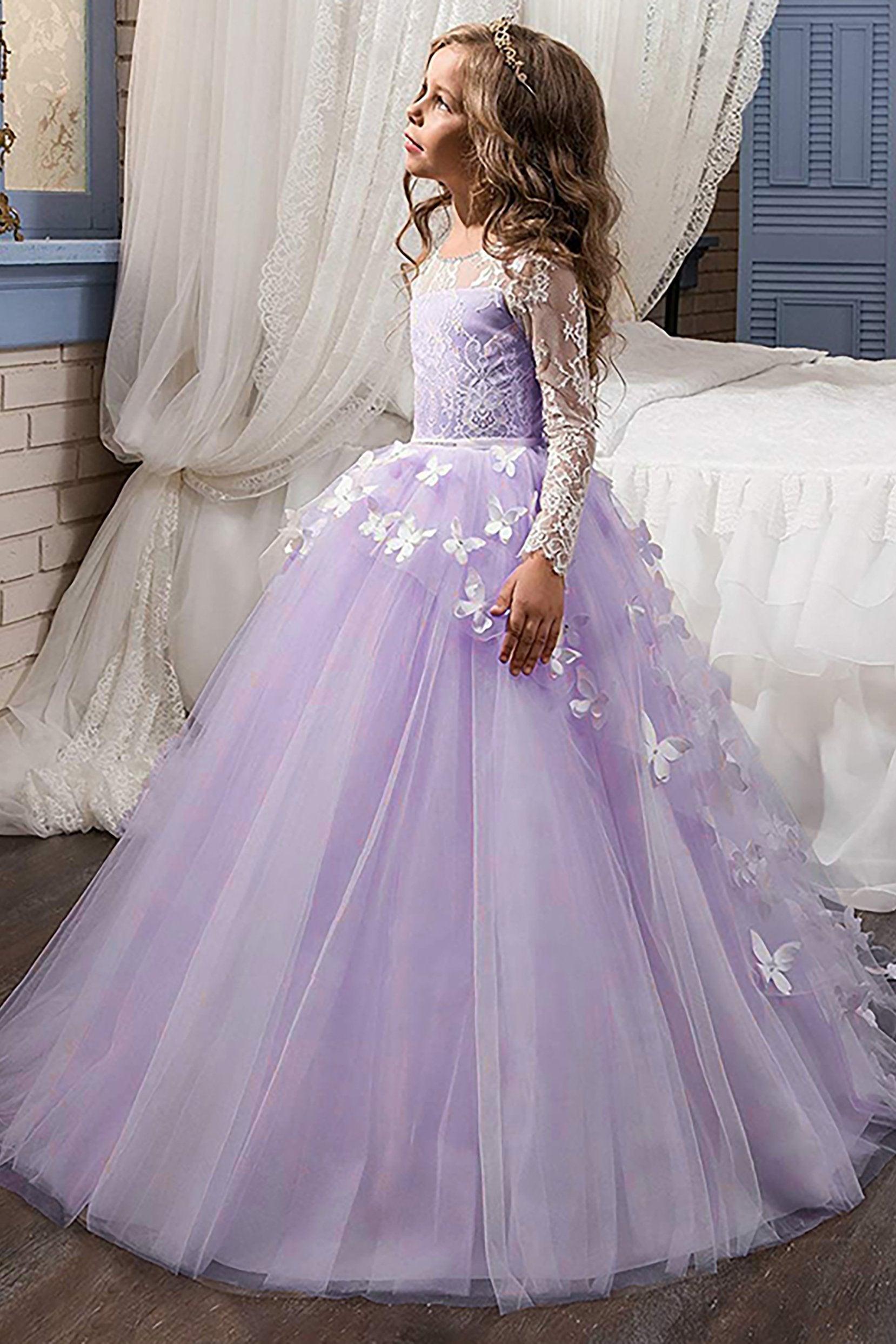 Ball Gown Floor Length Tulle Lace Flower Girl Dress CF0304 - COCOMELODY