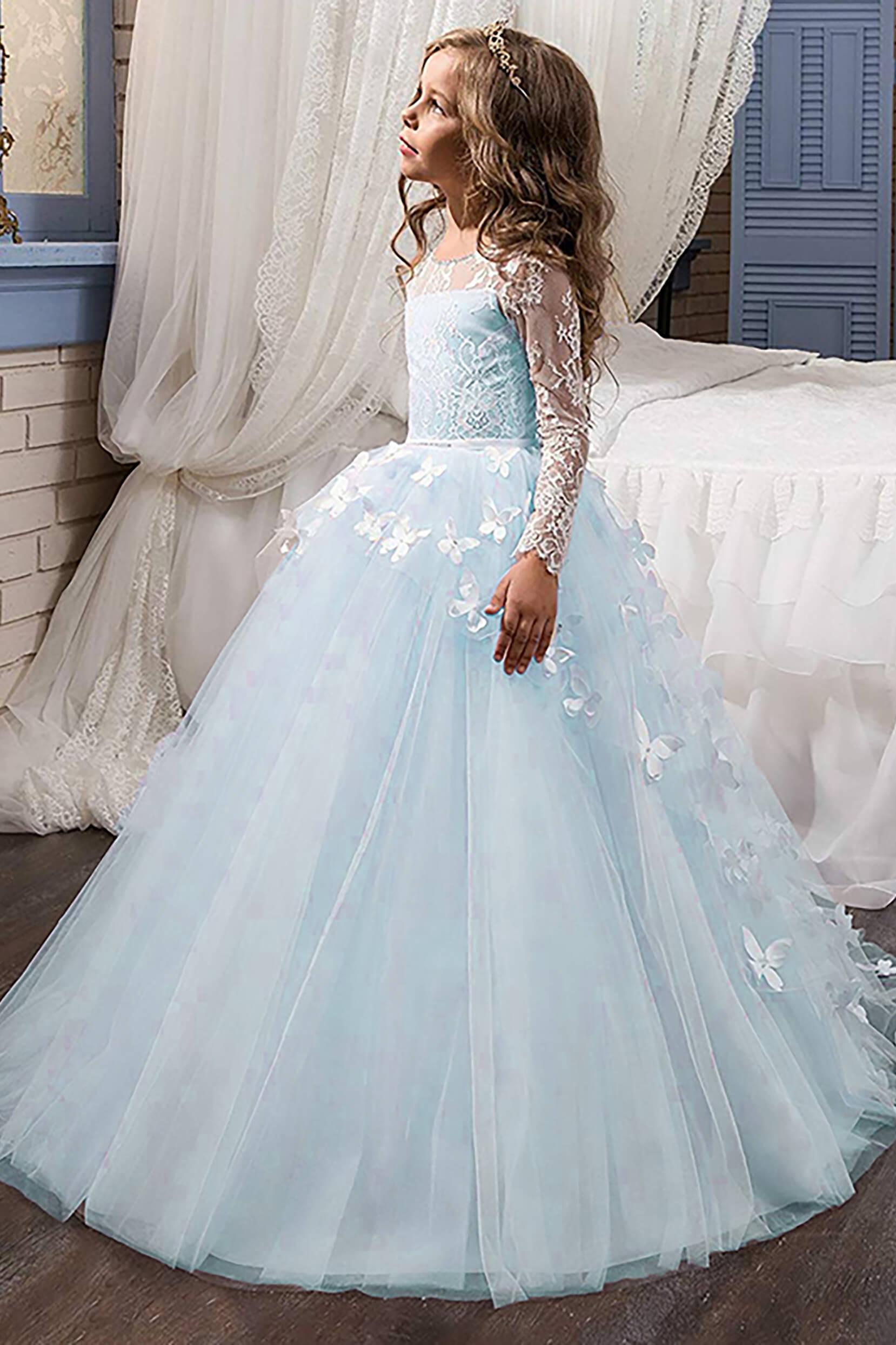 Ball Gown Floor Length Tulle Lace Flower Girl Dress CF0304 - COCOMELODY
