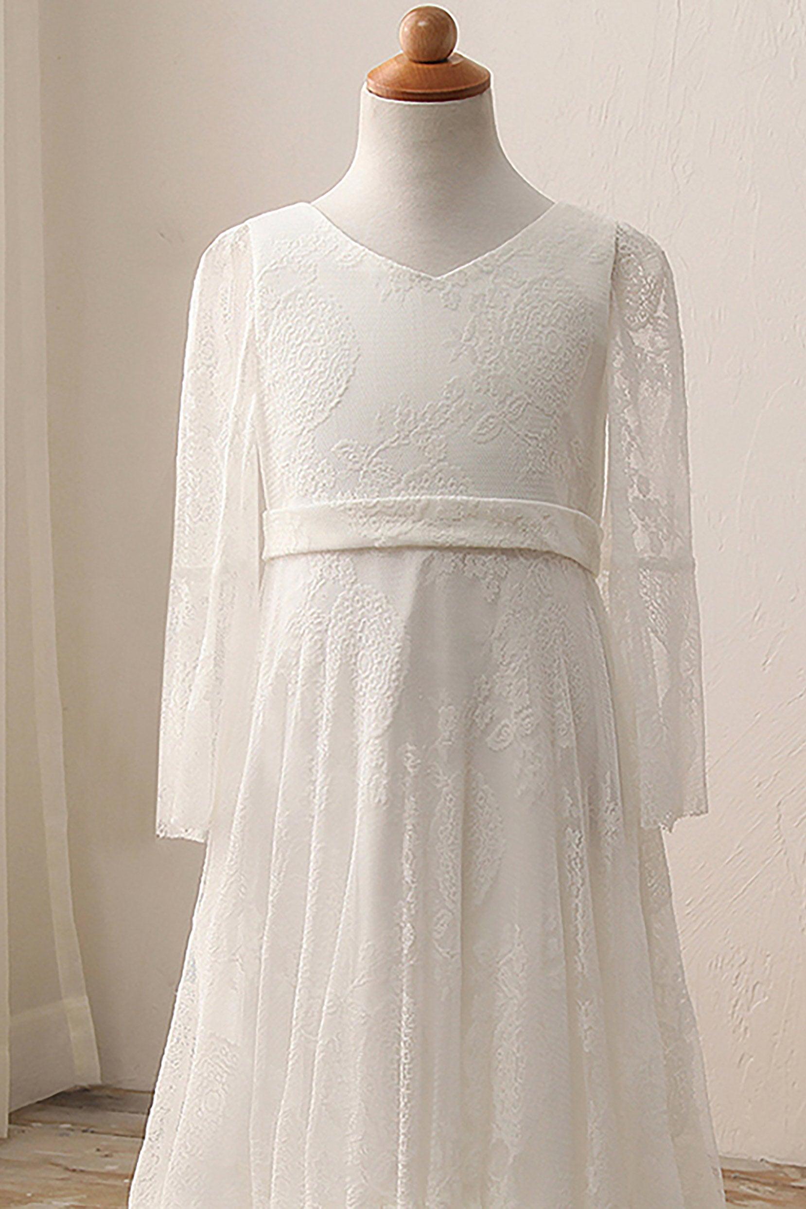 A-Line Floor Length Tulle Lace Flower Girl Dress CF0306 - COCOMELODY