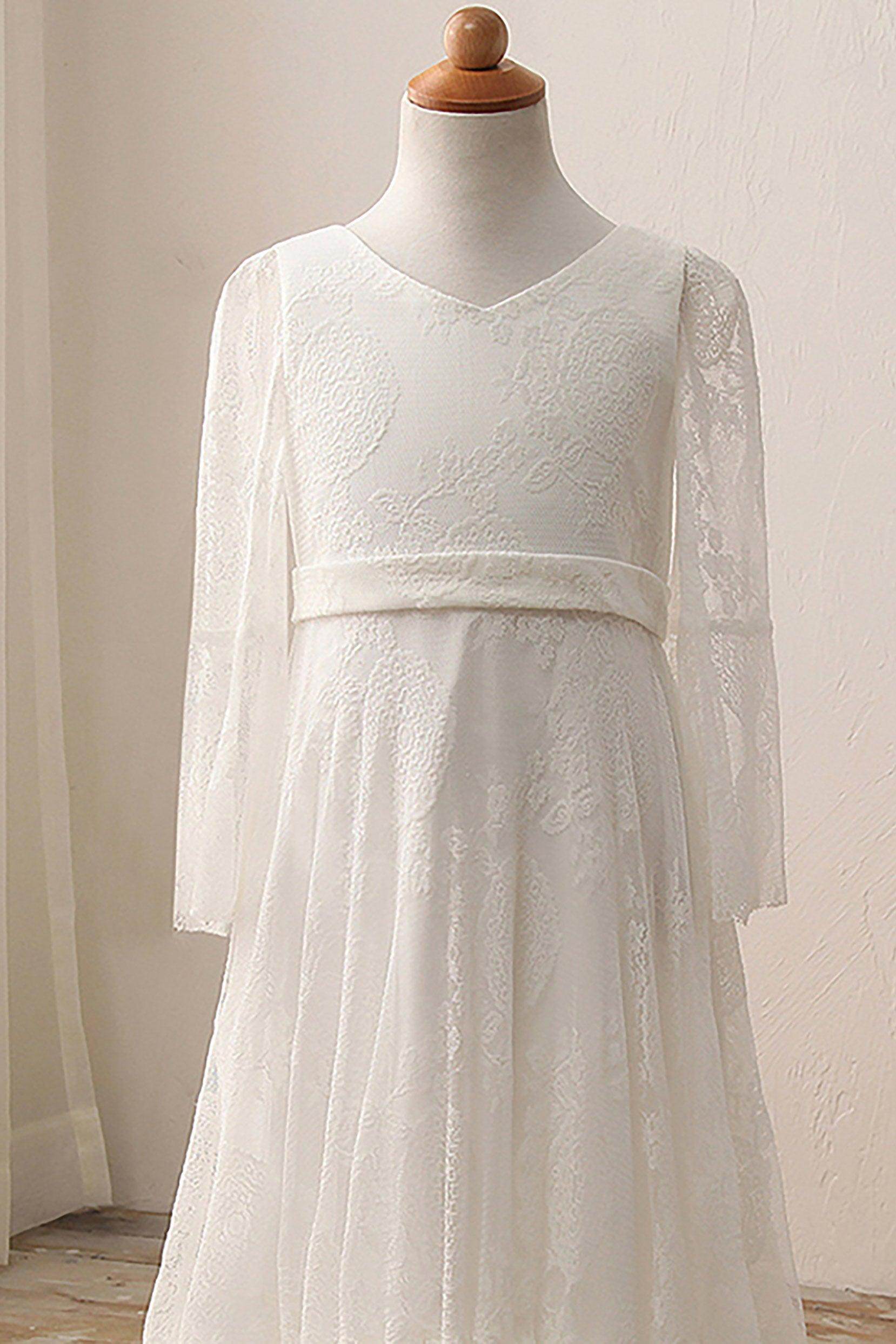 A-Line Floor Length Tulle Lace Flower Girl Dress CF0306 - COCOMELODY