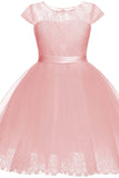 A-Line Knee Length Tulle Lace Flower Girl Dress CF0307 - COCOMELODY