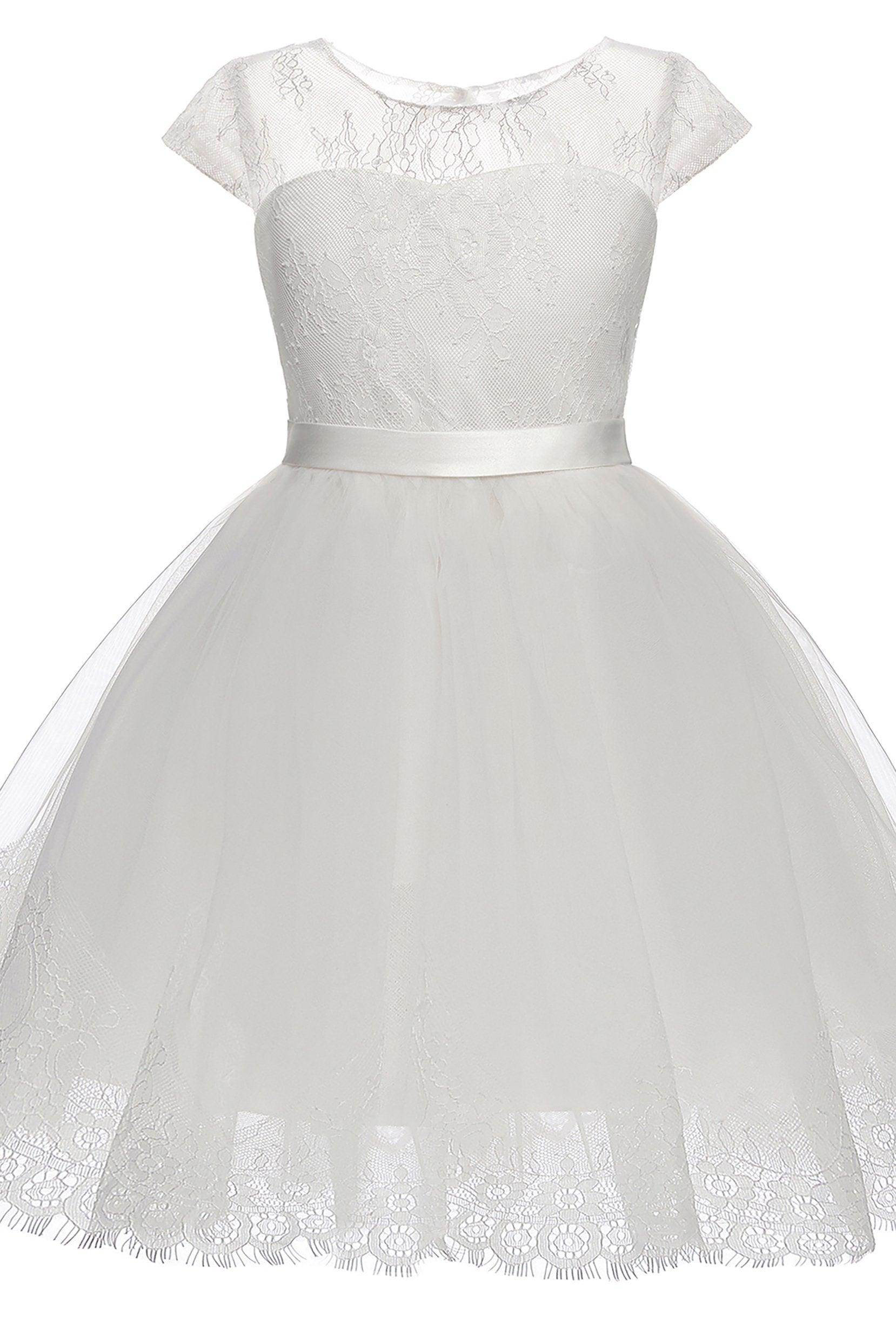 A-Line Knee Length Tulle Lace Flower Girl Dress CF0307 - COCOMELODY