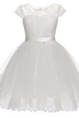 A-Line Knee Length Tulle Lace Flower Girl Dress CF0307 - COCOMELODY