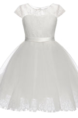 A-Line Knee Length Tulle Lace Flower Girl Dress CF0307 - COCOMELODY