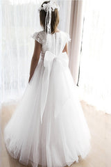 A-Line Floor Length Tulle Lace Flower Girl Dress CF0308 - COCOMELODY