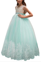 A-Line Floor Length Tulle Lace Flower Girl Dress CF0311 - COCOMELODY