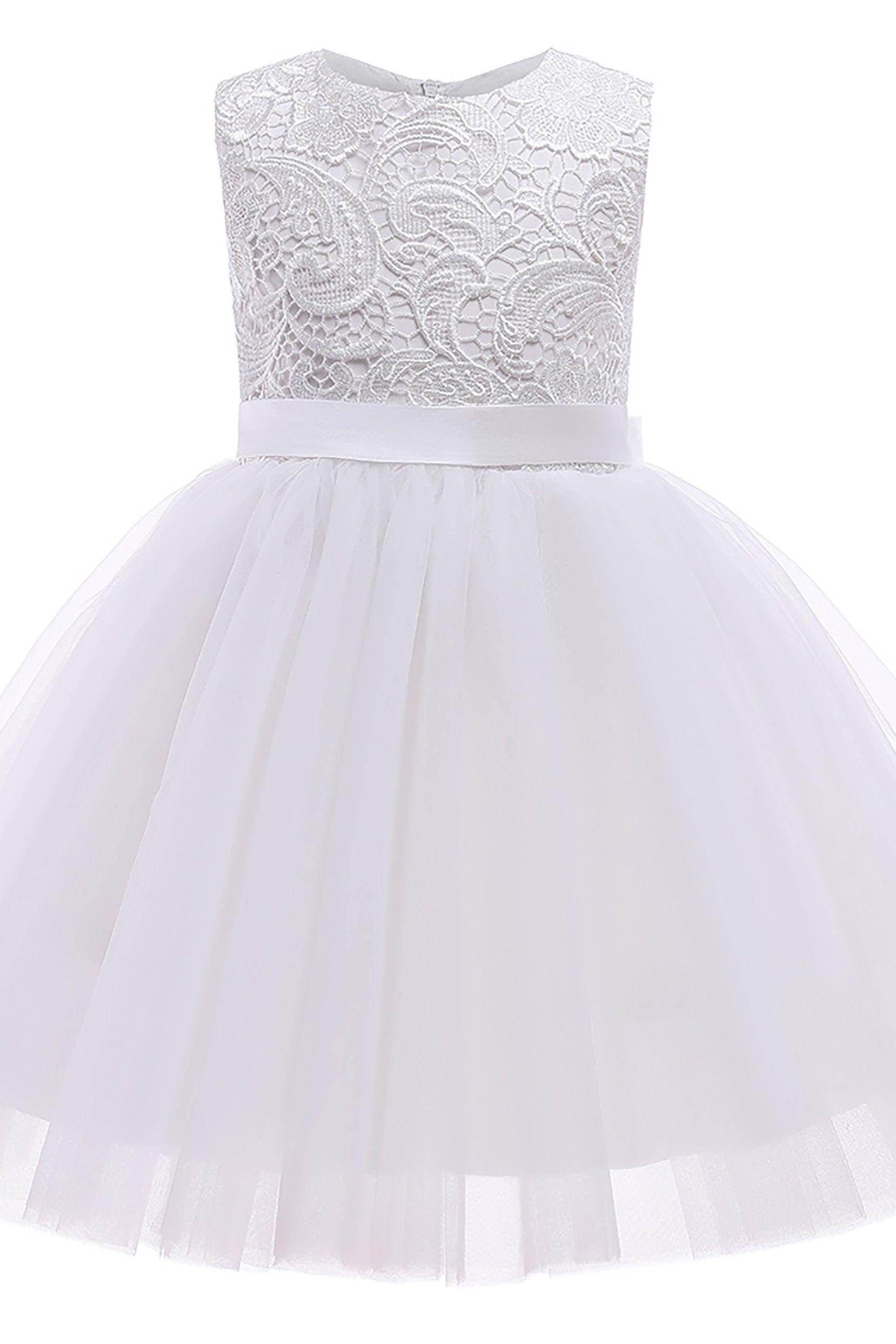 A-Line Tea Length Tulle Lace Flower Girl Dress CF0312 - COCOMELODY