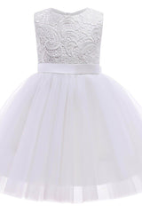A-Line Tea Length Tulle Lace Flower Girl Dress CF0312 - COCOMELODY