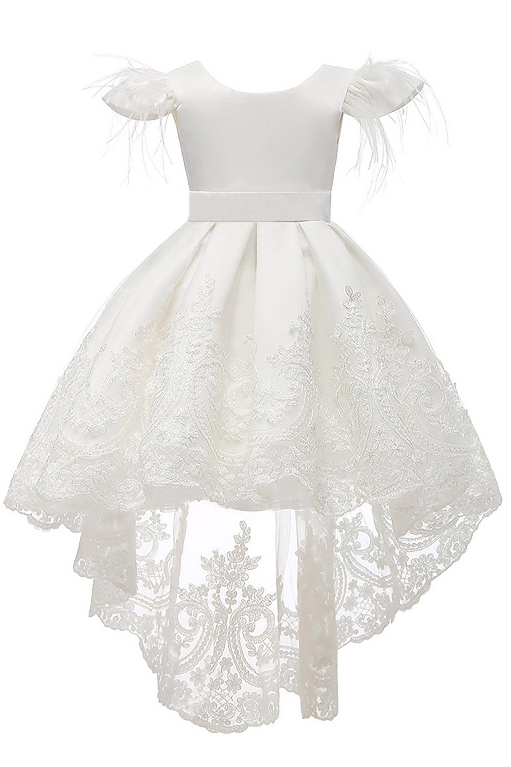 A-Line High-Low Tulle Lace Flower Girl Dress CF0313 - COCOMELODY