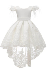 A-Line High-Low Tulle Lace Flower Girl Dress CF0313 - COCOMELODY