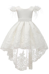 A-Line High-Low Tulle Lace Flower Girl Dress CF0313 - COCOMELODY