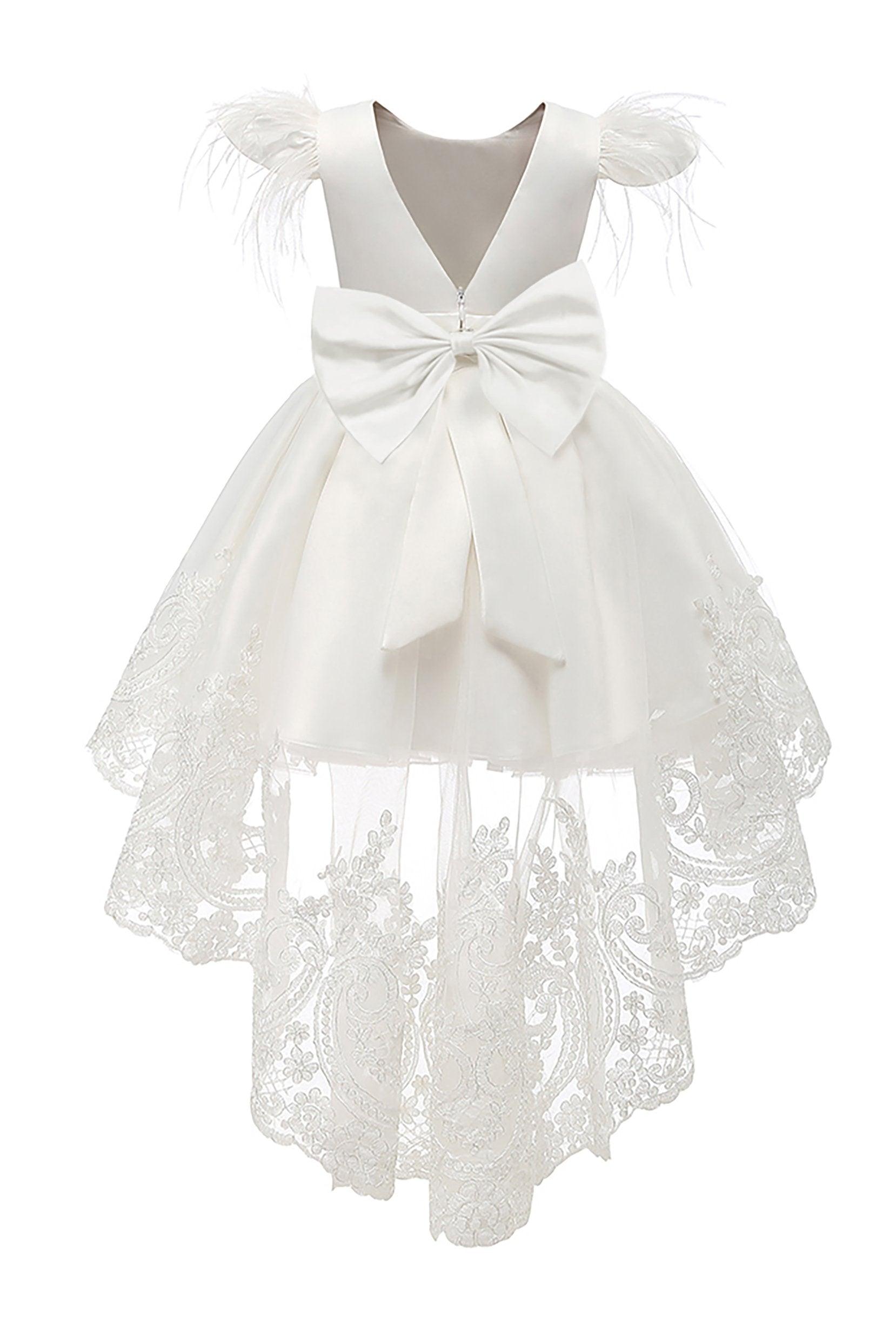 A-Line High-Low Tulle Lace Flower Girl Dress CF0313 - COCOMELODY