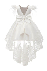 A-Line High-Low Tulle Lace Flower Girl Dress CF0313 - COCOMELODY