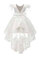 A-Line High-Low Tulle Lace Flower Girl Dress CF0313 - COCOMELODY