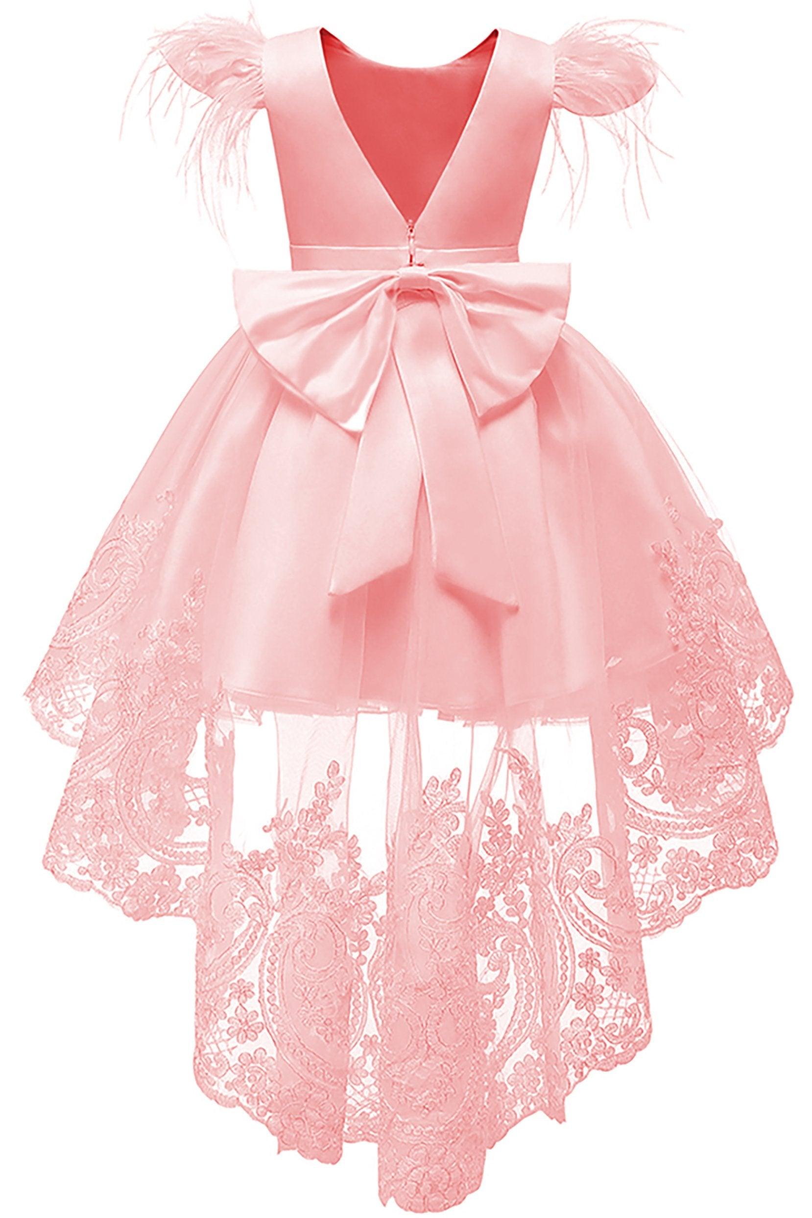 A-Line High-Low Tulle Lace Flower Girl Dress CF0313 - COCOMELODY