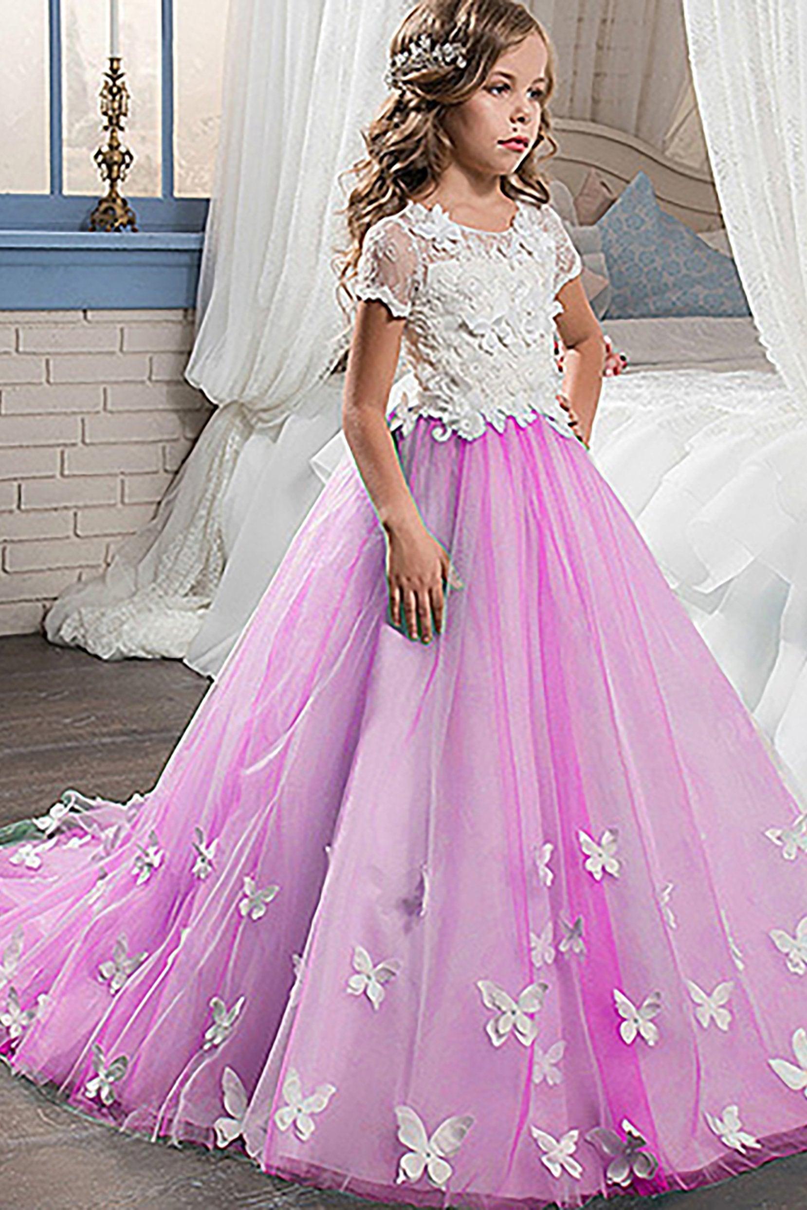 A-Line Floor Length Tulle Lace Flower Girl Dress CF0314 - COCOMELODY