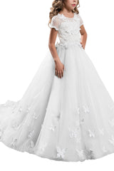 A-Line Floor Length Tulle Lace Flower Girl Dress CF0314 - COCOMELODY
