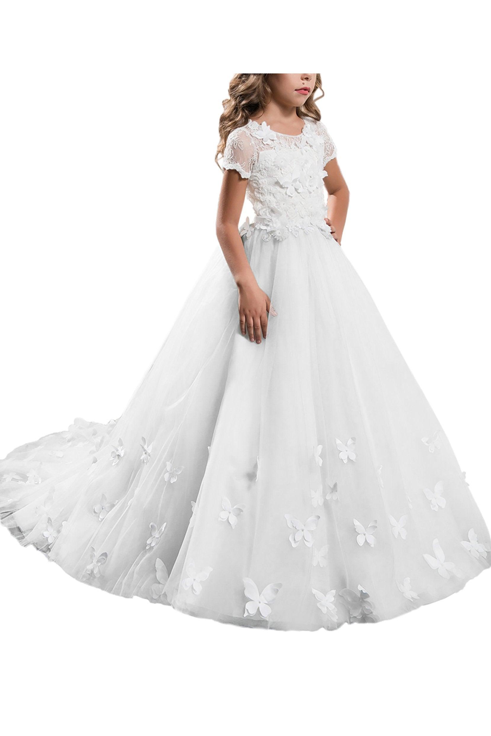 A-Line Floor Length Tulle Lace Flower Girl Dress CF0314 - COCOMELODY