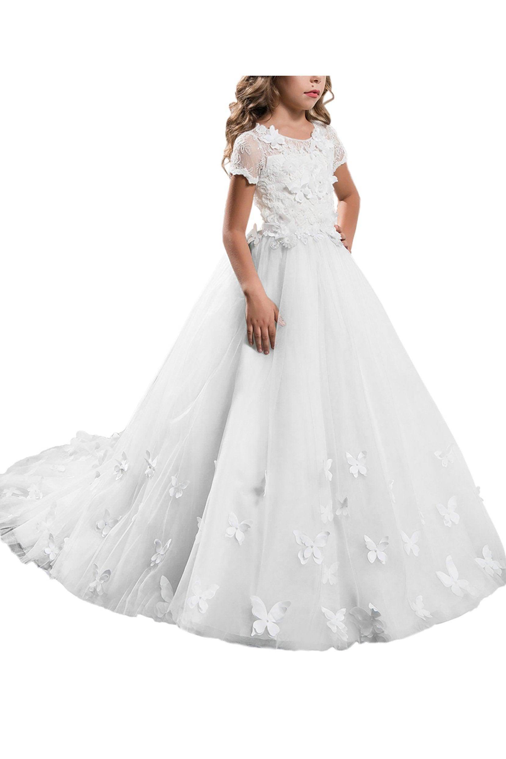 A-Line Floor Length Tulle Lace Flower Girl Dress CF0314 - COCOMELODY