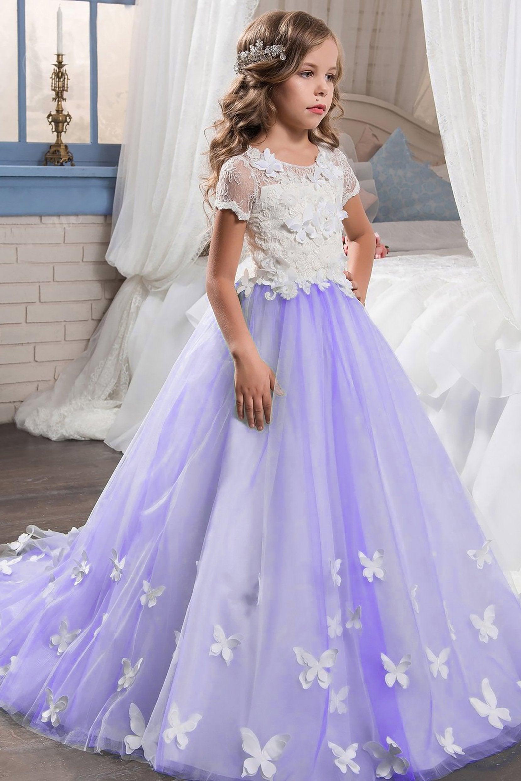 A-Line Floor Length Tulle Lace Flower Girl Dress CF0314 - COCOMELODY