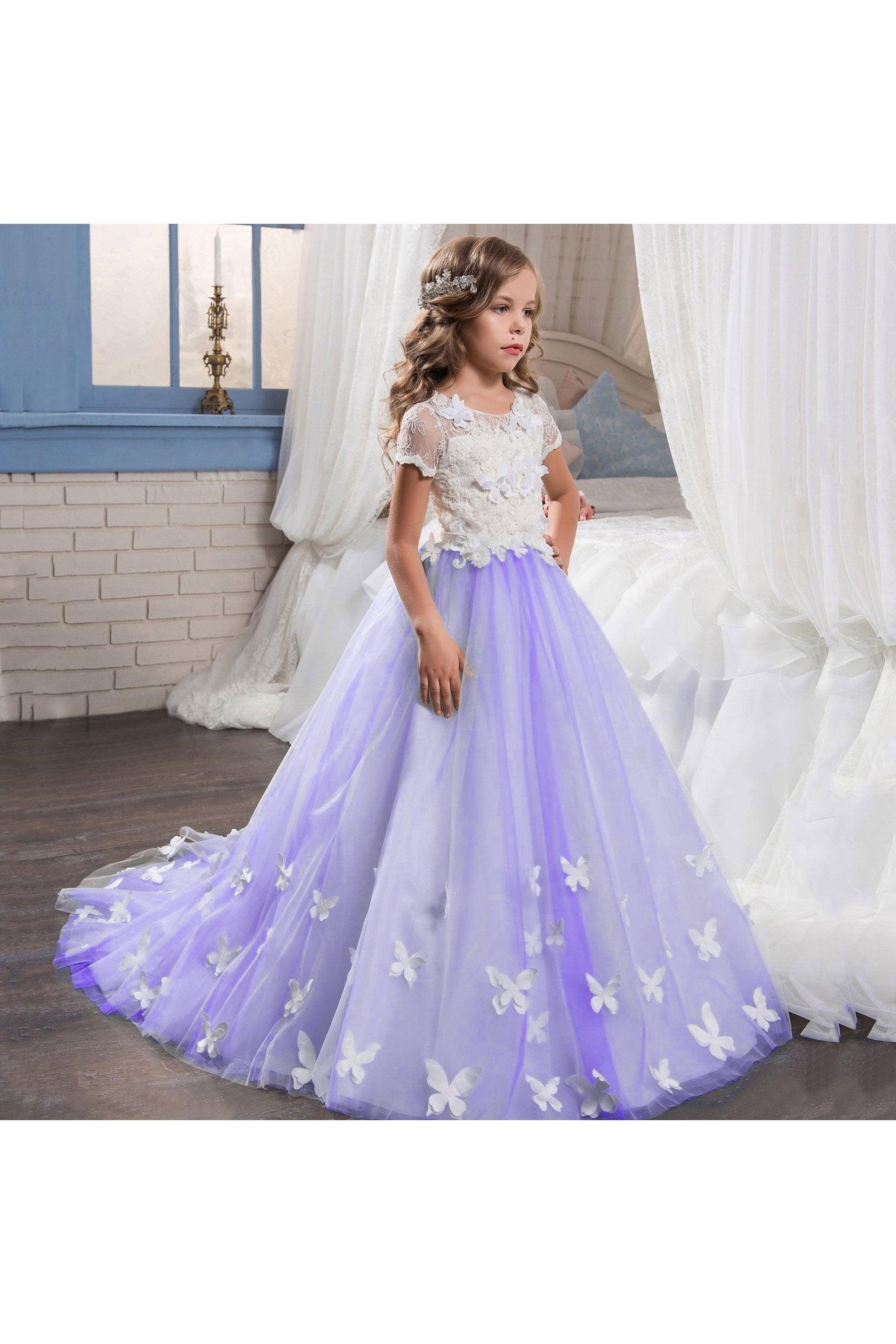 A-Line Floor Length Tulle Lace Flower Girl Dress CF0314 - COCOMELODY