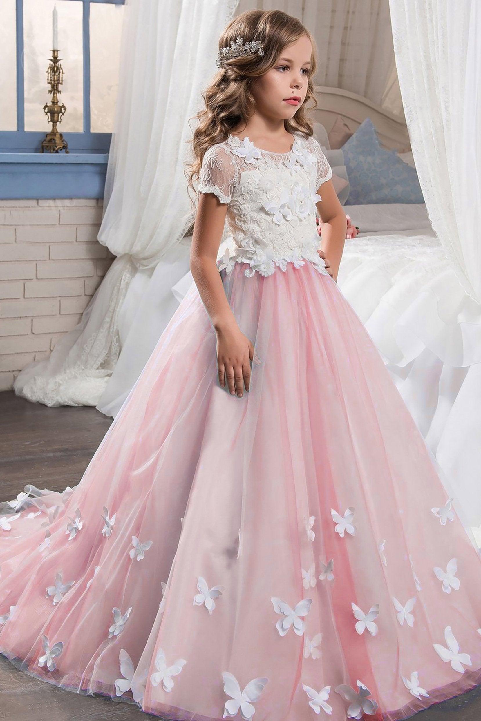 A-Line Floor Length Tulle Lace Flower Girl Dress CF0314 - COCOMELODY