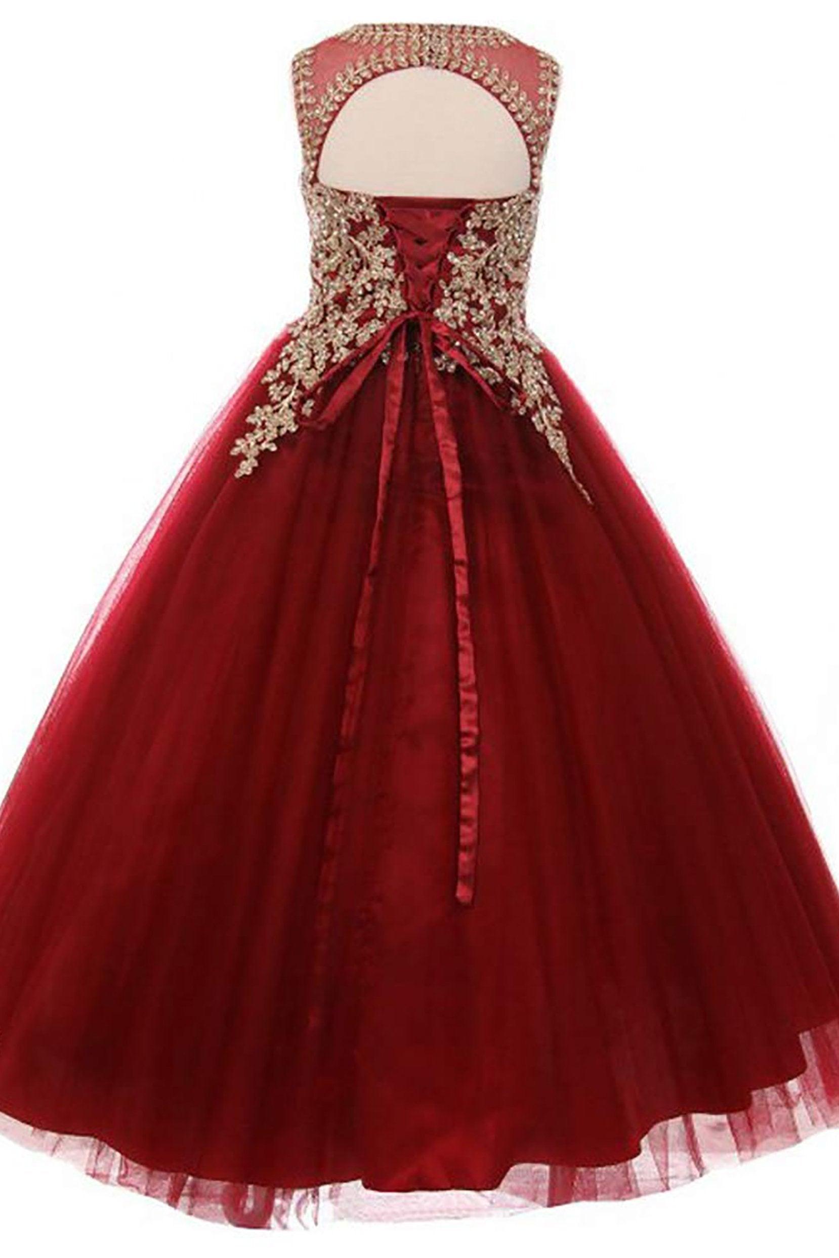 A-Line Floor Length Tulle Lace Flower Girl Dress CF0315 - COCOMELODY