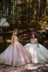 A-Line Floor Length Tulle Lace Flower Girl Dress CF0317 - COCOMELODY